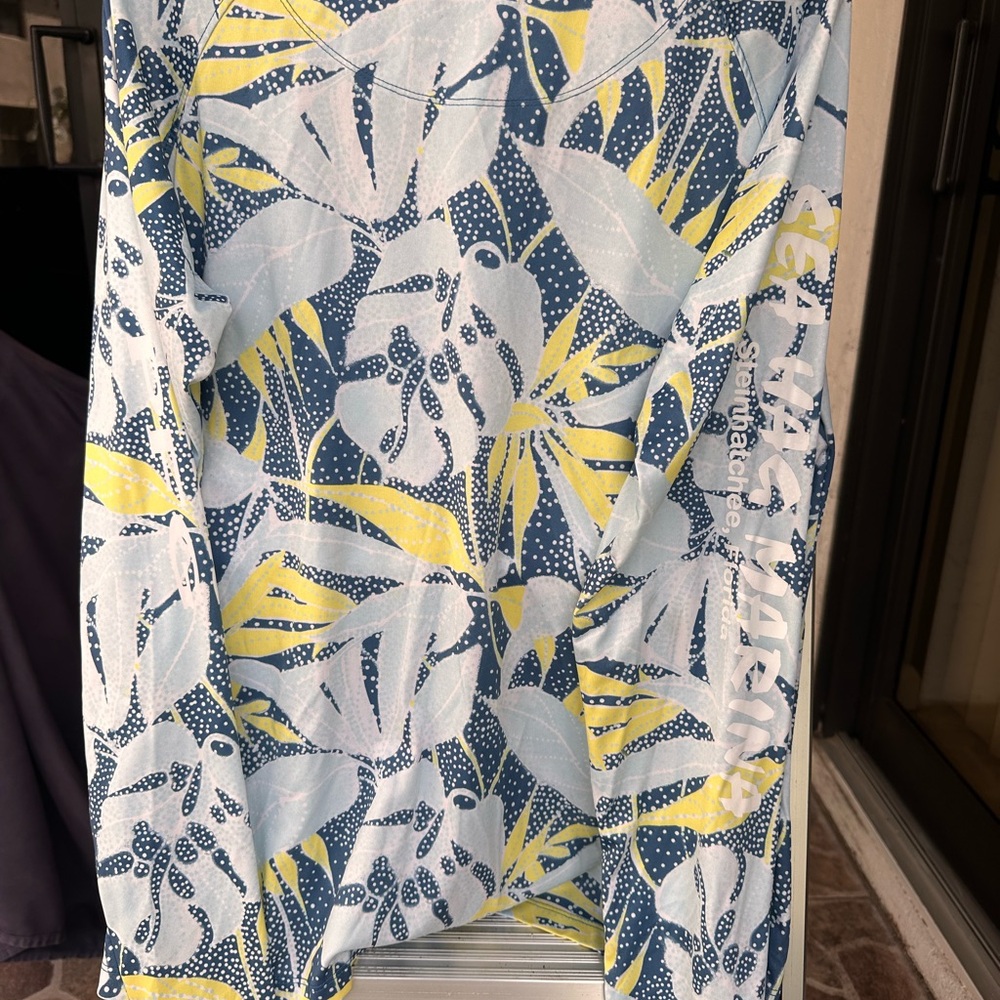 COLUMBIA | Blue & Yellow Floral Patterned PFG Omni-shade Long Sleeve Size L - Picture 5 of 8